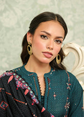 Sahar Winter Printed Khaddar 3 Piece Unstitched Suit S25W3PC D-23 OBSIDIAN GREEN